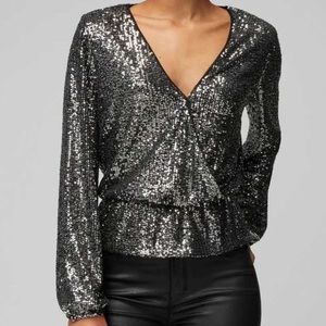 Whitehouseblackmarket Long Sleeve Sequin Surplice Top.
